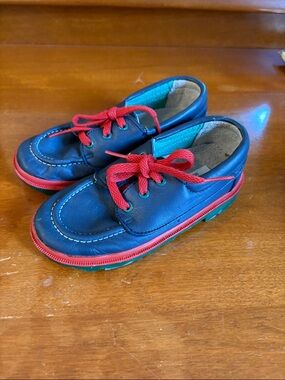 Vintage 90s Toddler University Navy Blue Leather Shoes EUC 8.5 Boys